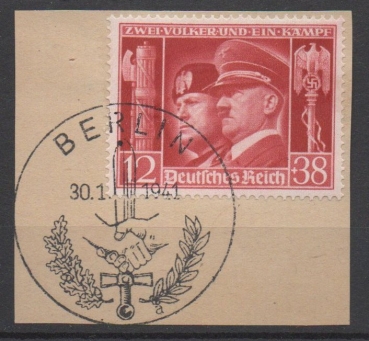 Michel Nr. 763, Waffenbrüderschaft auf Briefstück mit Ersttagsstempel.
